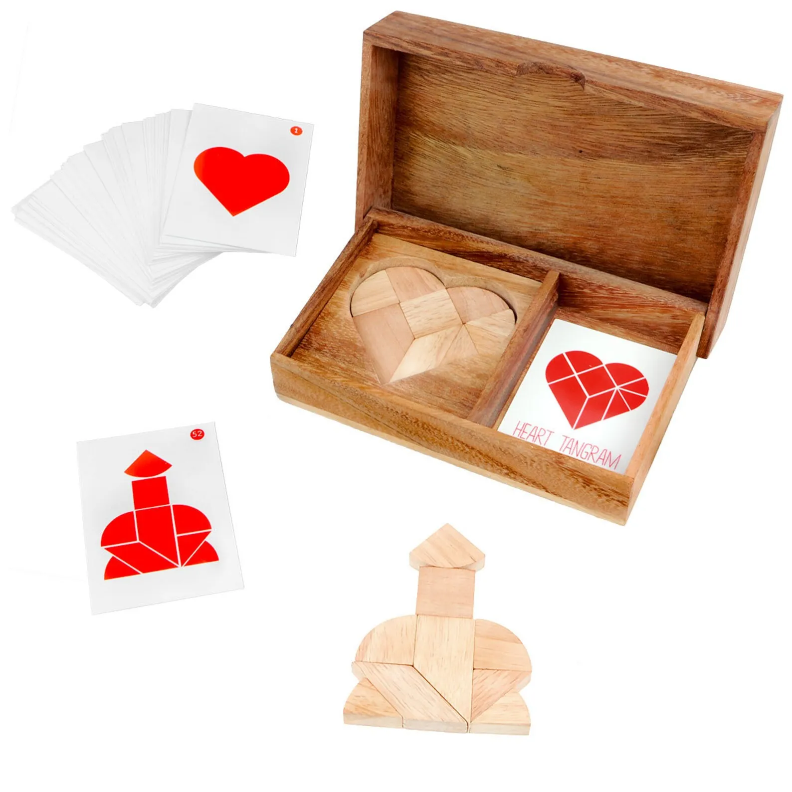 Heart Duo Wooden Tangram Puzzle Decor - Image 2