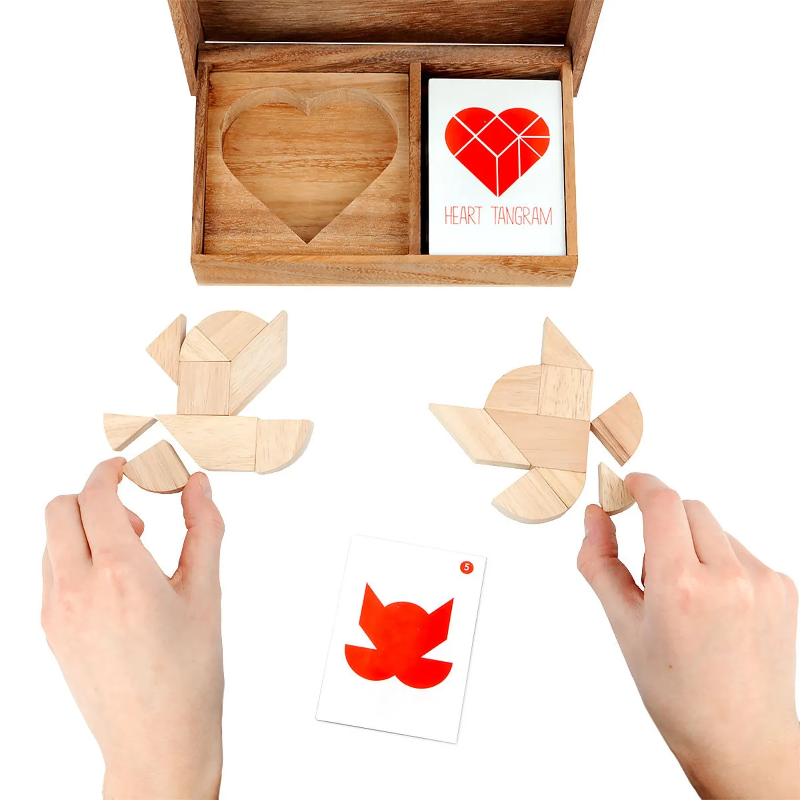Heart Duo Wooden Tangram Puzzle Decor - Image 3