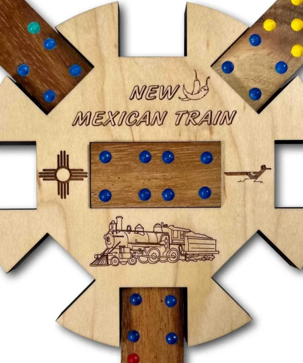 Mexican Train New Mexico Wooden Domino Hub And Token Set